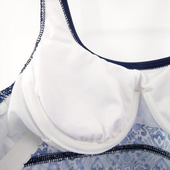NWOT Lands End Swim Dress Navy Blue White Pattern Underwire Size 4 - Picture 6 of 8